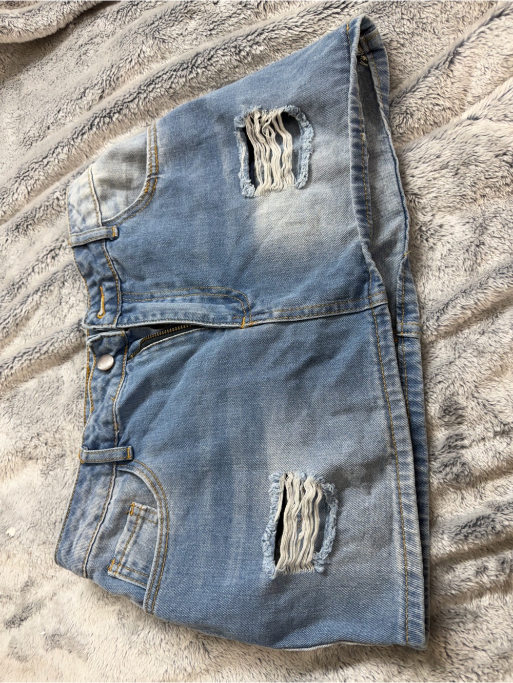 Light Blue Distressed Women's Denim Skirt